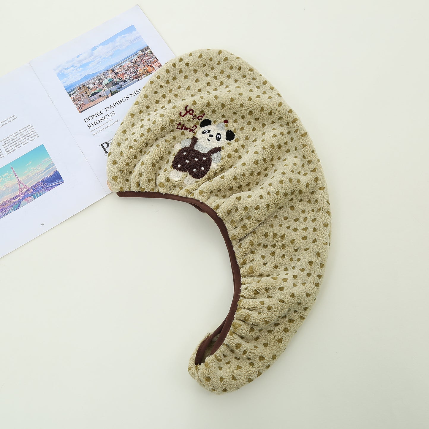 Cute Bear Pattern Coral Fleece Dry Hair Towel And Hair Cap For Quick Hair Drying
