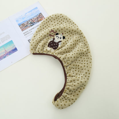 Cute Bear Pattern Coral Fleece Dry Hair Towel And Hair Cap For Quick Hair Drying