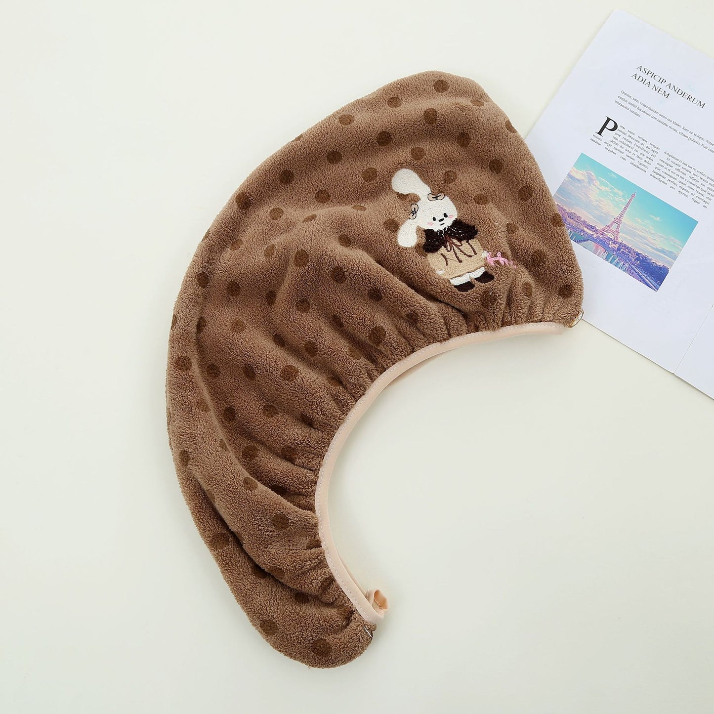 Cute Bear Pattern Coral Fleece Dry Hair Towel And Hair Cap For Quick Hair Drying