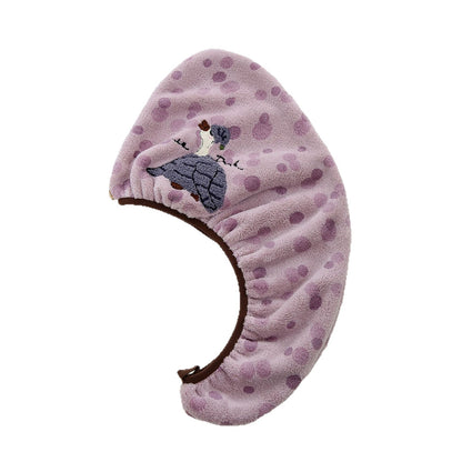 Cute Bear Pattern Coral Fleece Dry Hair Towel And Hair Cap For Quick Hair Drying