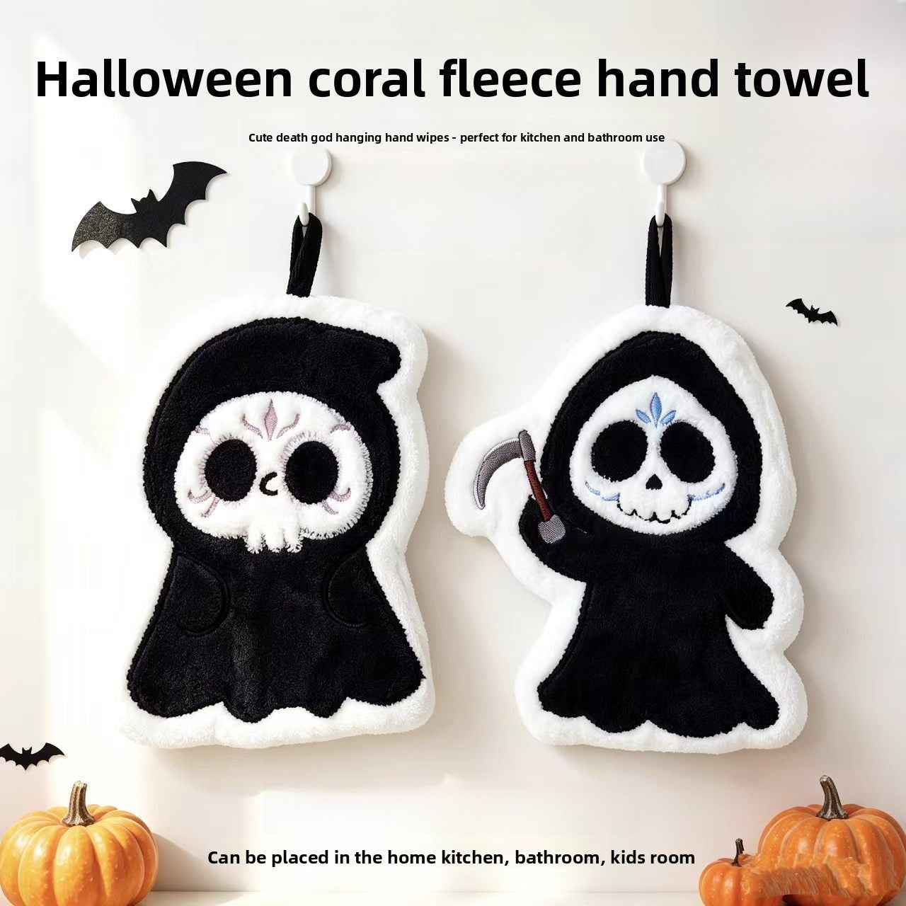 Cartoon Style Halloween Pattern Coral Fleece Towels For Halloween Hand Drying