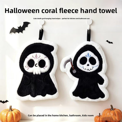 Cartoon Style Halloween Pattern Coral Fleece Towels For Halloween Hand Drying