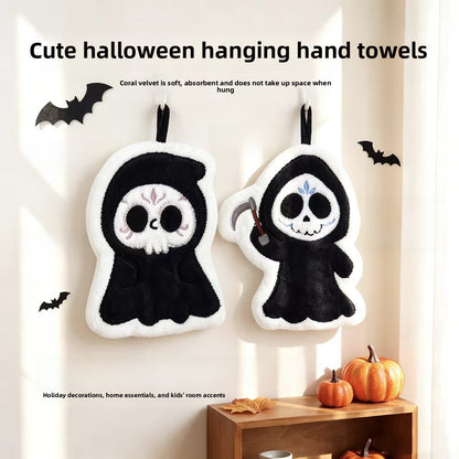 Cartoon Style Halloween Pattern Coral Fleece Towels For Halloween Hand Drying