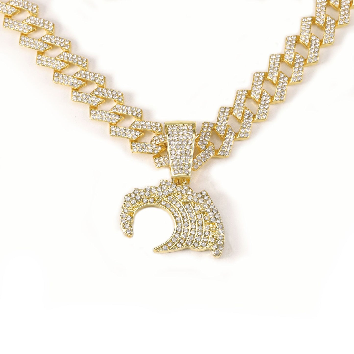 Hip-Hop Sea Wave Pendant In Silver Zinc Alloy With Rhinestone Inlay, Perfect For Spring & Summer