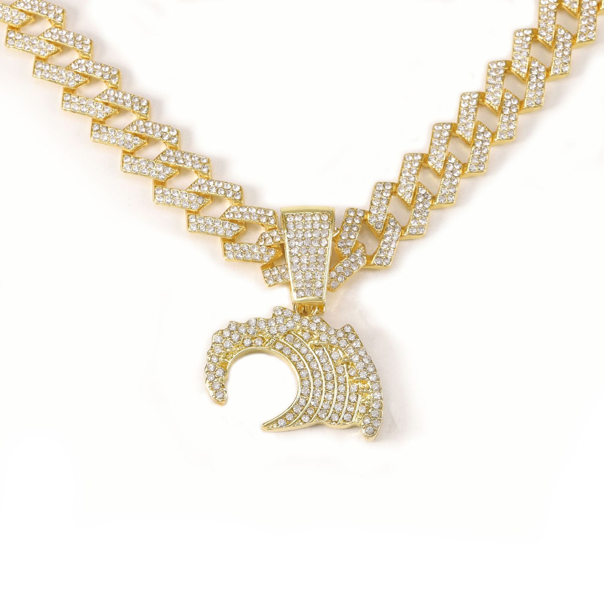 Hip-Hop Sea Wave Pendant In Silver Zinc Alloy With Rhinestone Inlay, Perfect For Spring & Summer