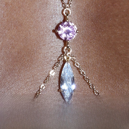 Gold Alloy Body Chain For Women Featuring Water Droplets Pattern With White Crystal Inlay, Perfect For Nightclub Wear