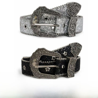 Sparkly Unisex Belt In Dyed Black PU Leather With Pin Buckle
