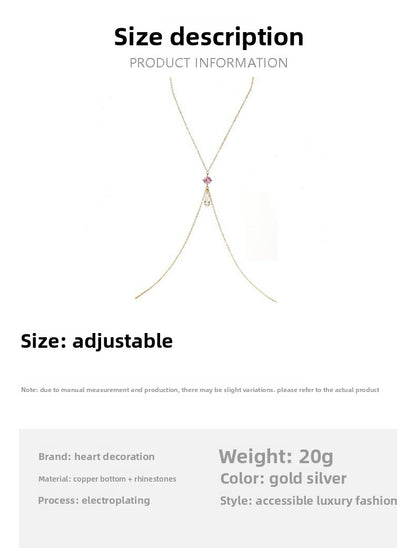 Gold Alloy Body Chain For Women Featuring Water Droplets Pattern With White Crystal Inlay, Perfect For Nightclub Wear