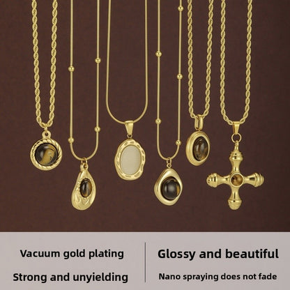 Vintage Style Pendant Necklace For Women In 18K Real Gold Plated 304 Stainless Steel With Twisted Rope Chain