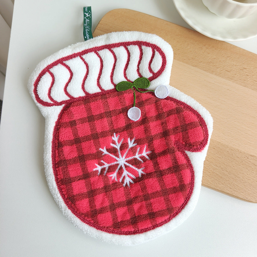 Christmas Style Polyester Towels With Gloves Pattern, Perfect For Holiday Home Decor