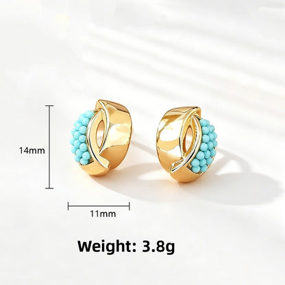 Round Twist Stud Earrings For Women In Light Blue Featuring Copper And 925 Sterling Silver With Seed Bead Inlay
