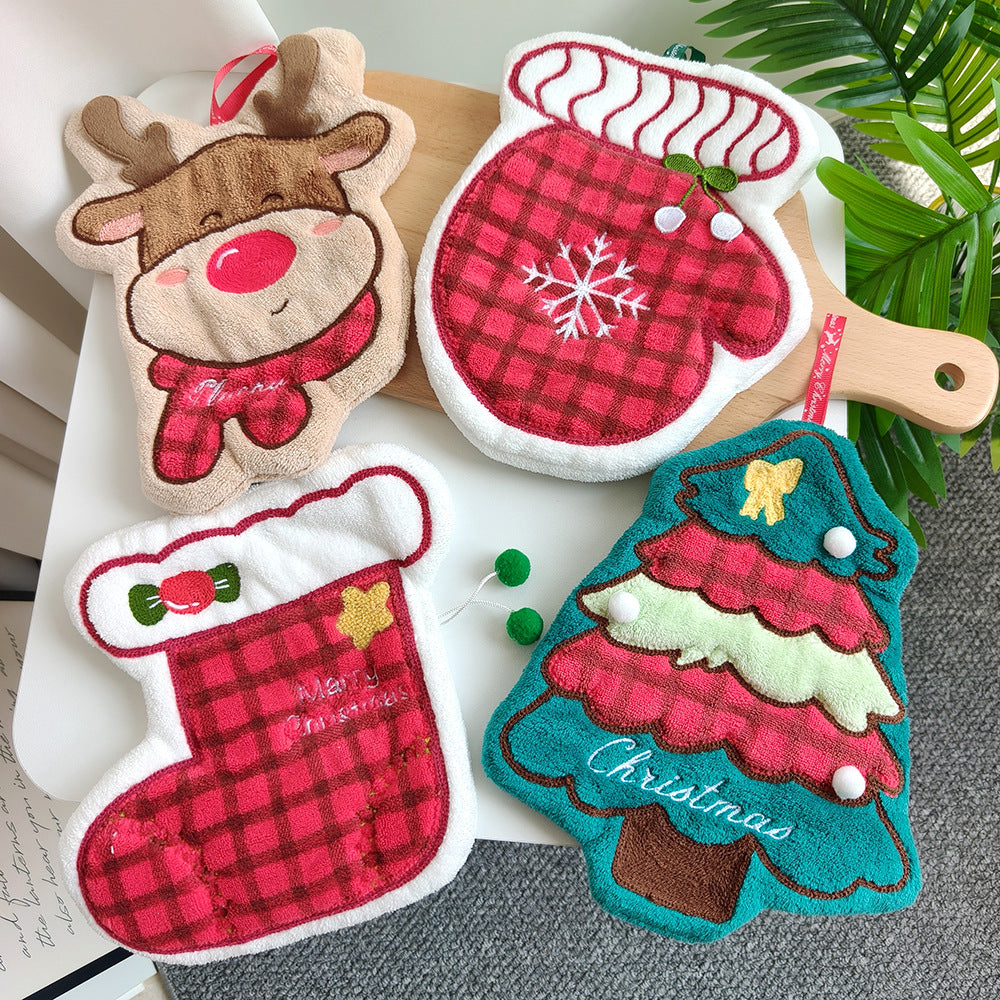 Christmas Style Polyester Towels With Gloves Pattern, Perfect For Holiday Home Decor