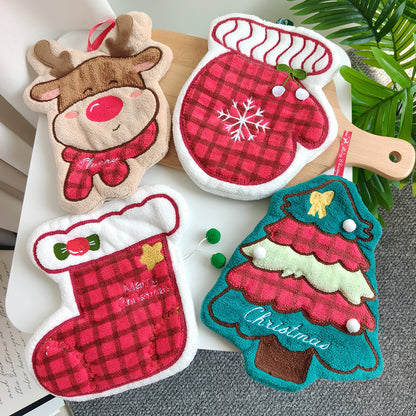 Christmas Style Polyester Towels With Gloves Pattern, Perfect For Holiday Home Decor