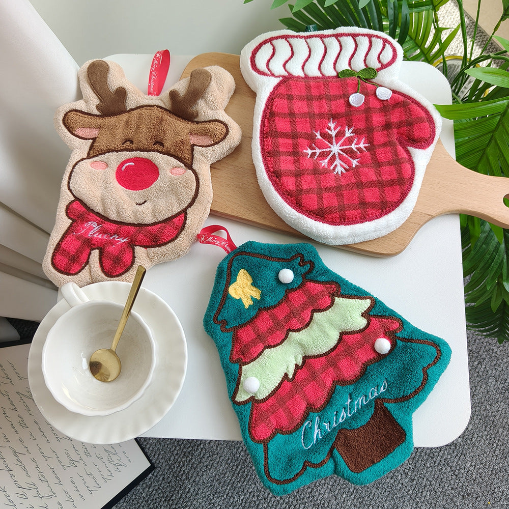 Christmas Style Polyester Towels With Gloves Pattern, Perfect For Holiday Home Decor