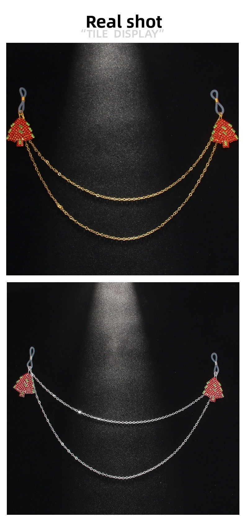 Silver Alloy Body Chain For Women Featuring Christmas Tree Pattern With Electroplated Finish And Rhinestone Inlay