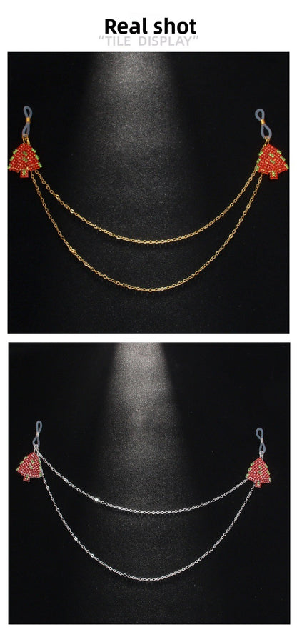 Silver Alloy Body Chain For Women Featuring Christmas Tree Pattern With Electroplated Finish And Rhinestone Inlay