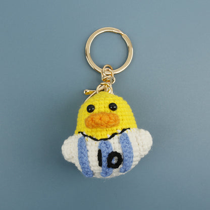 Football World Cup Duck Key Chain In Sweet Style Knitted With Wool Yarn, Perfect Summer Accessory