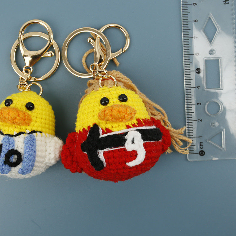 Football World Cup Duck Key Chain In Sweet Style Knitted With Wool Yarn, Perfect Summer Accessory