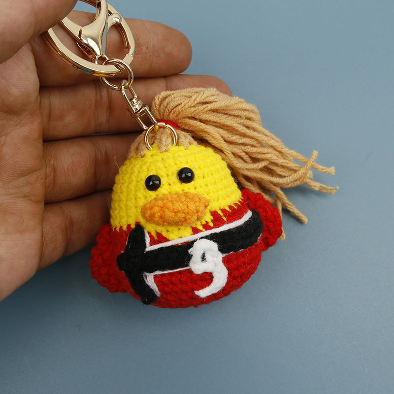 Football World Cup Duck Key Chain In Sweet Style Knitted With Wool Yarn, Perfect Summer Accessory