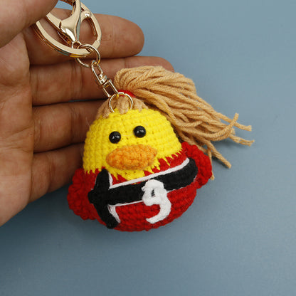 Football World Cup Duck Key Chain In Sweet Style Knitted With Wool Yarn, Perfect Summer Accessory