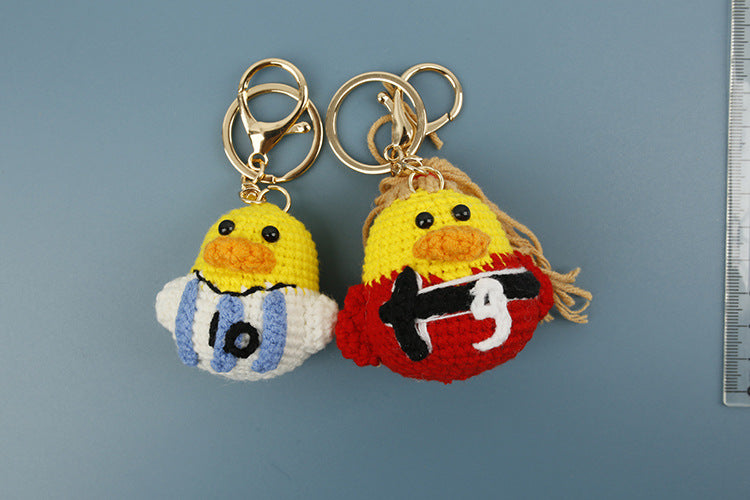 Football World Cup Duck Key Chain In Sweet Style Knitted With Wool Yarn, Perfect Summer Accessory