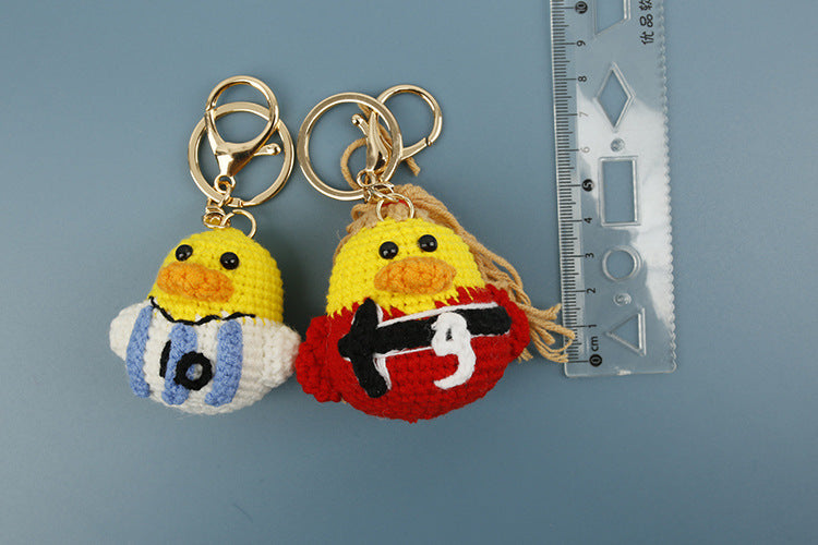 Football World Cup Duck Key Chain In Sweet Style Knitted With Wool Yarn, Perfect Summer Accessory