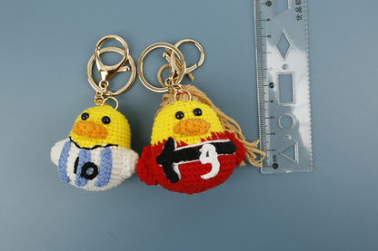Football World Cup Duck Key Chain In Sweet Style Knitted With Wool Yarn, Perfect Summer Accessory