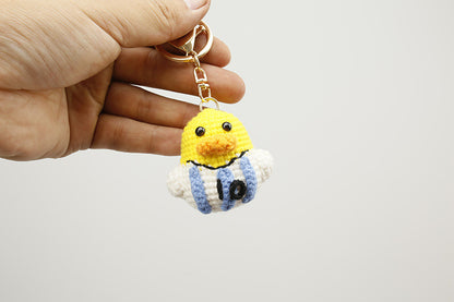 Football World Cup Duck Key Chain In Sweet Style Knitted With Wool Yarn, Perfect Summer Accessory