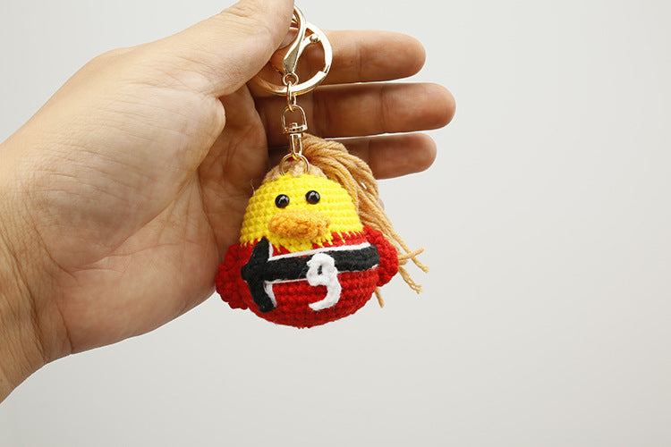 Football World Cup Duck Key Chain In Sweet Style Knitted With Wool Yarn, Perfect Summer Accessory