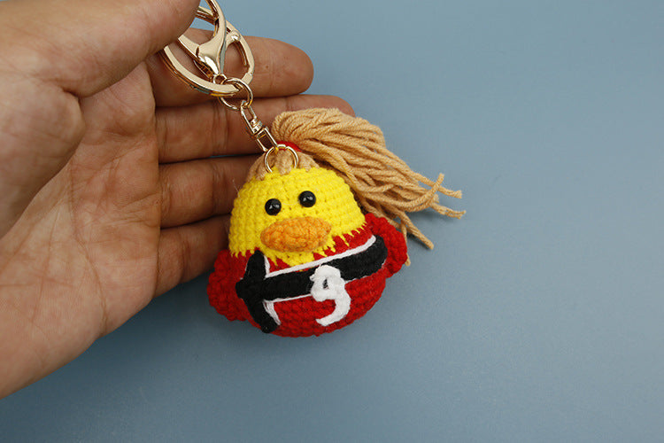Football World Cup Duck Key Chain In Sweet Style Knitted With Wool Yarn, Perfect Summer Accessory