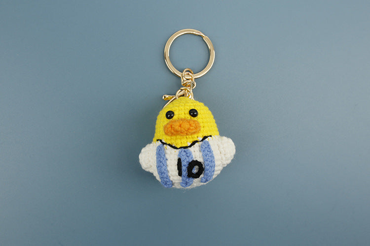 Football World Cup Duck Key Chain In Sweet Style Knitted With Wool Yarn, Perfect Summer Accessory