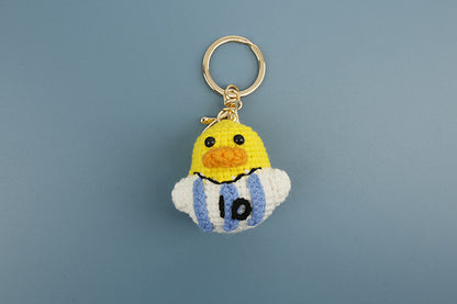 Football World Cup Duck Key Chain In Sweet Style Knitted With Wool Yarn, Perfect Summer Accessory