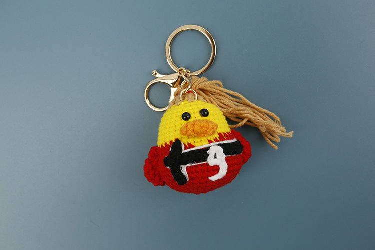 Football World Cup Duck Key Chain In Sweet Style Knitted With Wool Yarn, Perfect Summer Accessory