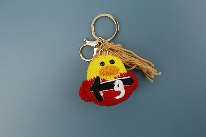 Football World Cup Duck Key Chain In Sweet Style Knitted With Wool Yarn, Perfect Summer Accessory