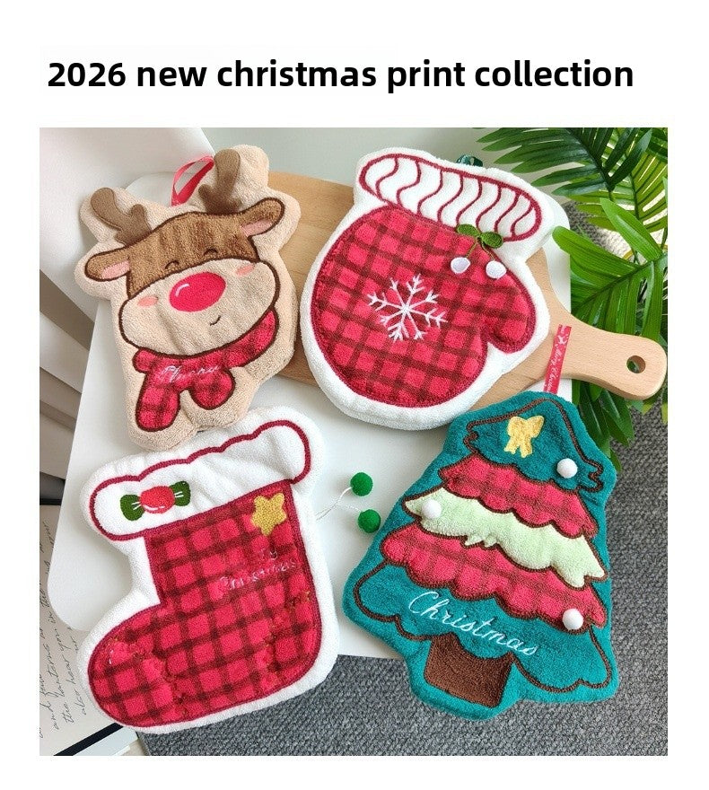 Christmas Style Polyester Towels With Gloves Pattern, Perfect For Holiday Home Decor