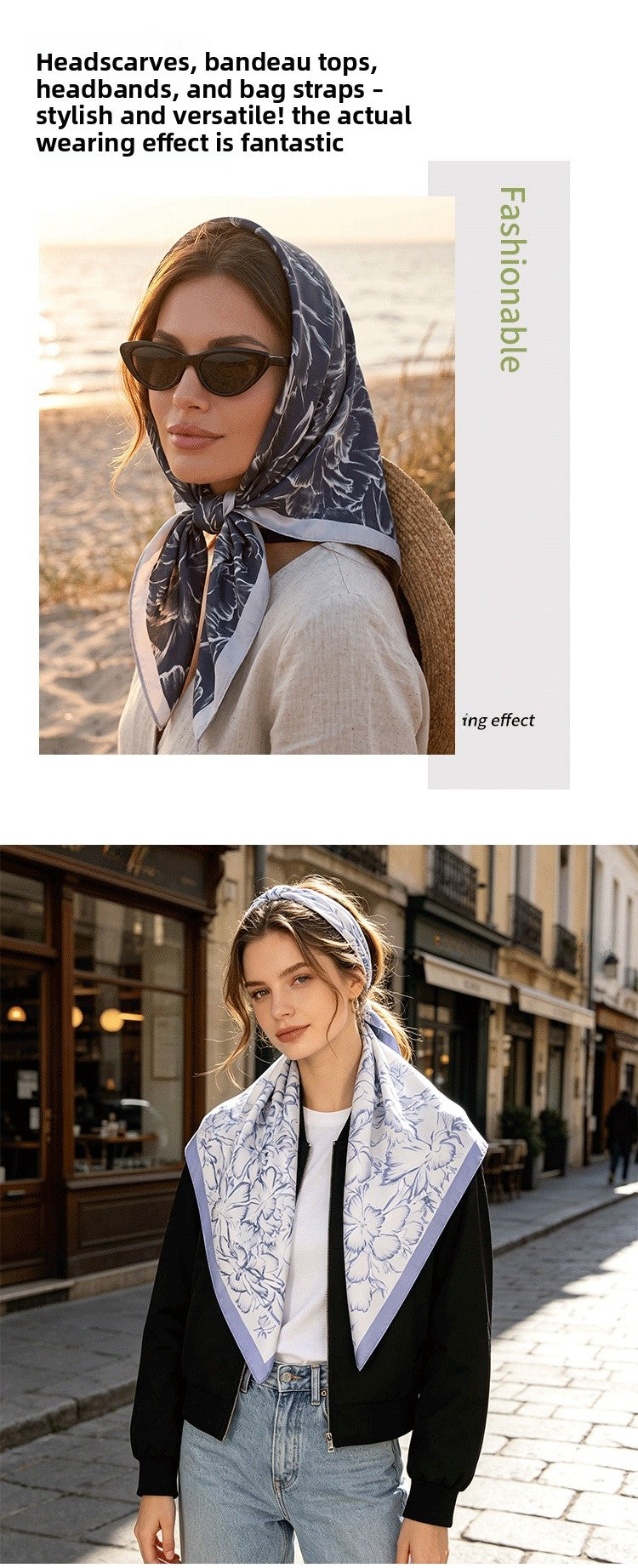Petal Pattern Silk Scarf Made Of Polyester In Blue, Perfect For Autumn