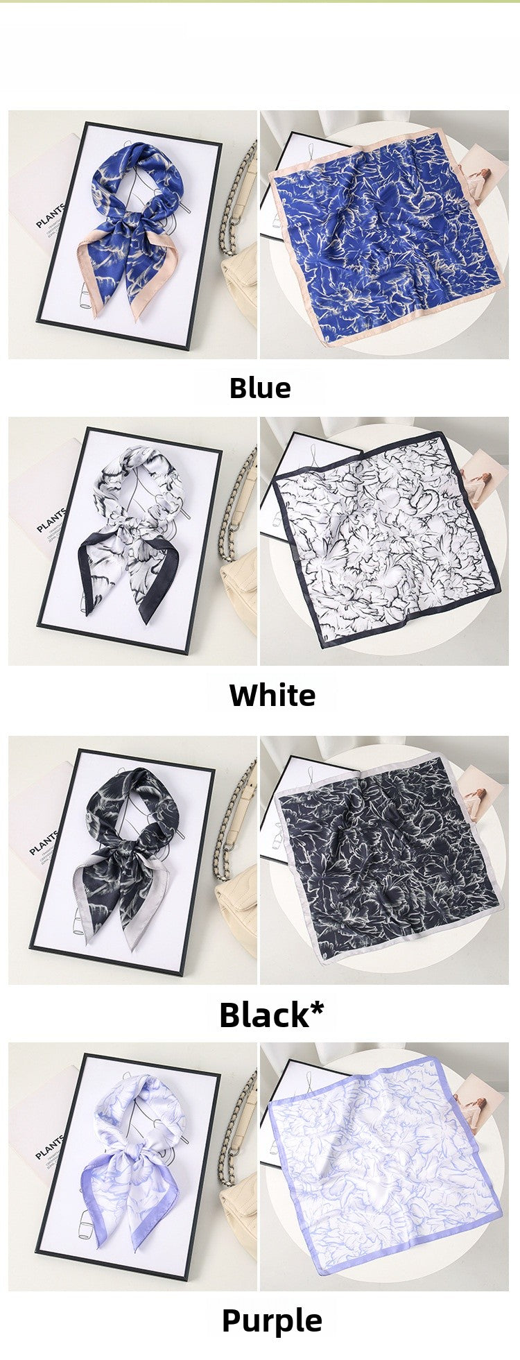 Petal Pattern Silk Scarf Made Of Polyester In Blue, Perfect For Autumn
