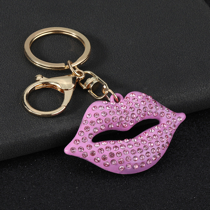 Natural Pink Lips Bag Pendant Charm For Valentine's Day, Zinc Alloy With Rhinestone Inlay