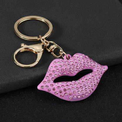 Natural Pink Lips Bag Pendant Charm For Valentine's Day, Zinc Alloy With Rhinestone Inlay