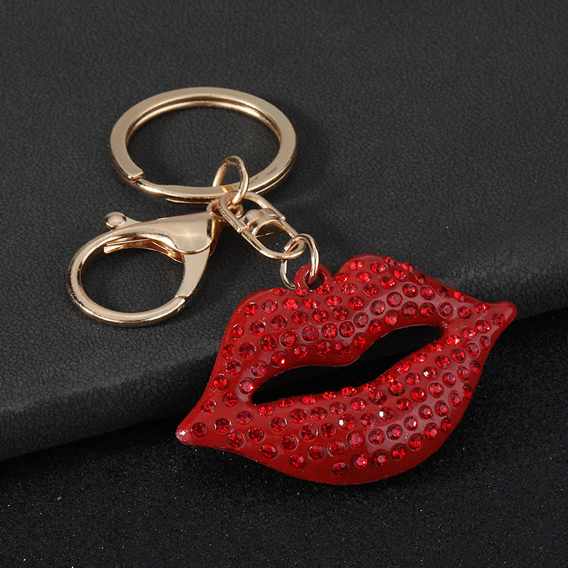 Natural Pink Lips Bag Pendant Charm For Valentine's Day, Zinc Alloy With Rhinestone Inlay