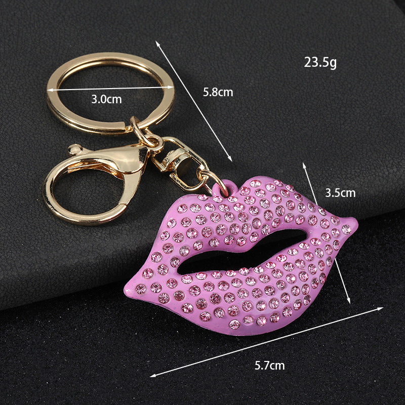 Natural Pink Lips Bag Pendant Charm For Valentine's Day, Zinc Alloy With Rhinestone Inlay