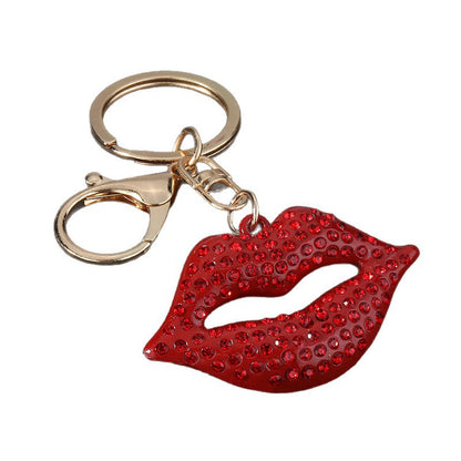 Natural Pink Lips Bag Pendant Charm For Valentine's Day, Zinc Alloy With Rhinestone Inlay