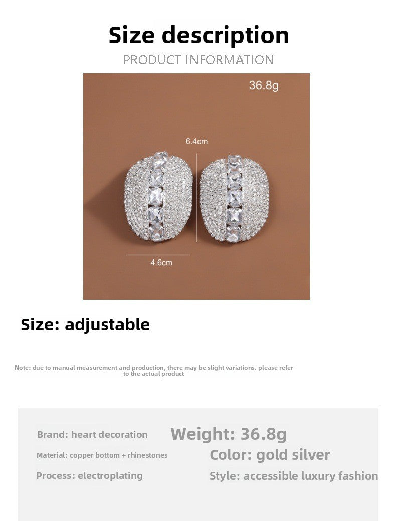 Simple Style Gold Circle Clip Earrings For Women With Electroplated Finish And Rhinestone Inlay