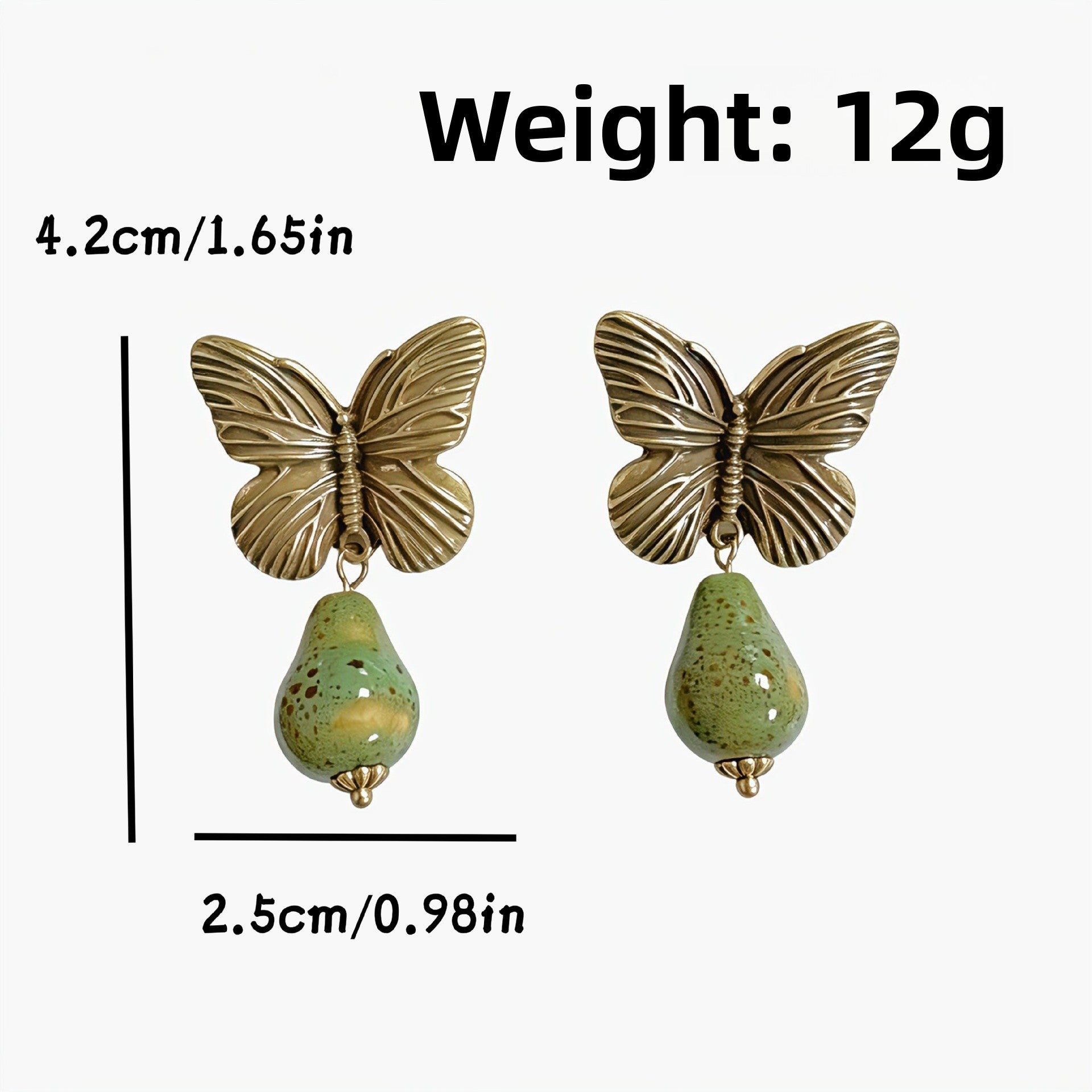 Butterfly Stud Earrings For Women In Brown With Natural Stone Inlay, Featuring 925 Sterling Silver Posts And Zinc Alloy Design