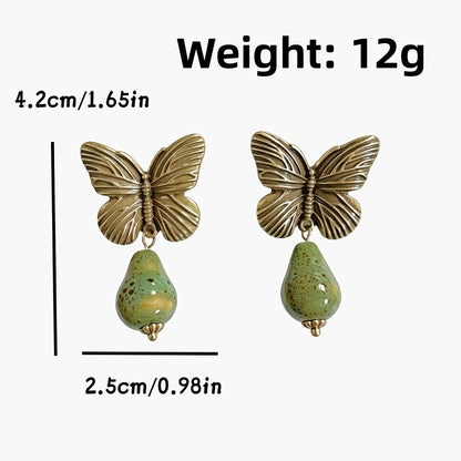 Butterfly Stud Earrings For Women In Brown With Natural Stone Inlay, Featuring 925 Sterling Silver Posts And Zinc Alloy Design