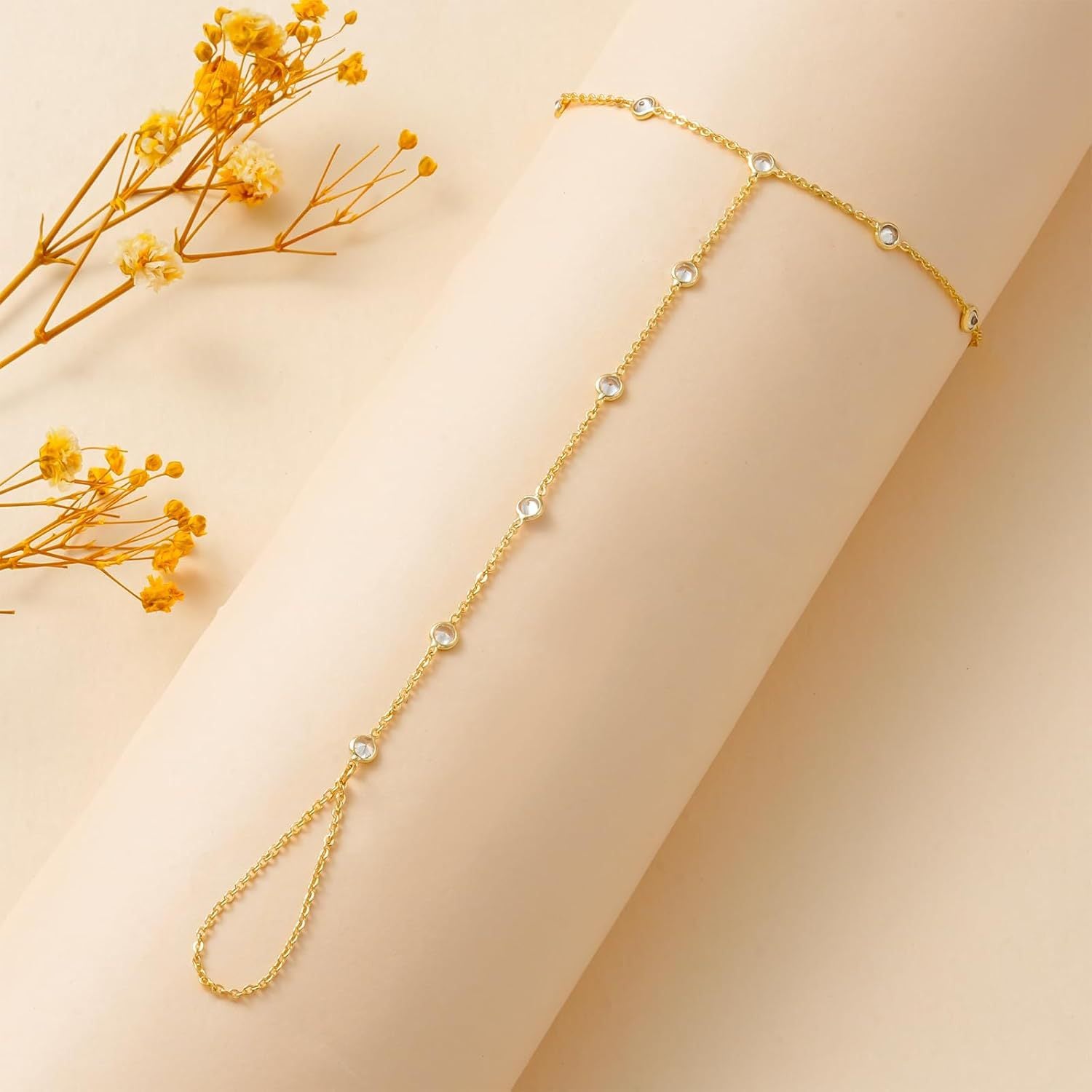 Geometric Hand Chain Bracelet For Women In Simple Style, Featuring Titanium Steel Chain And Zircon Inlay