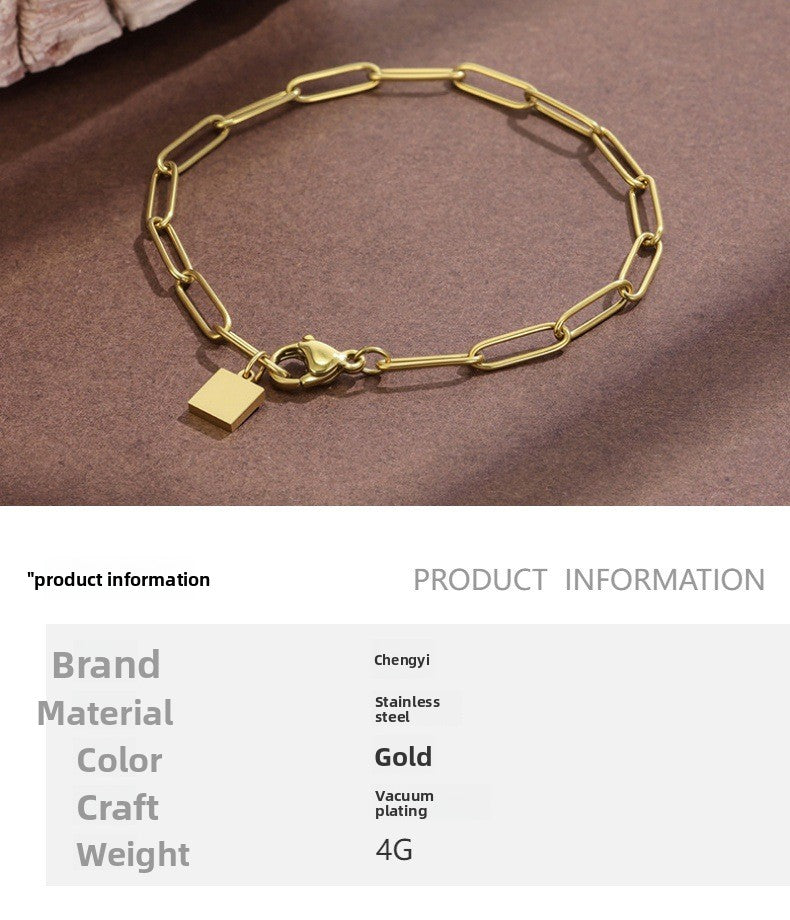 Paper Clip Bracelet For Women In Titanium Steel With Hip-Hop Style Featuring PVD Coated Stainless Steel Paperclip Chain