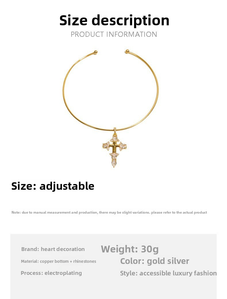 Women’s Alloy Cross Choker Necklace With Zircon Inlay In Silver