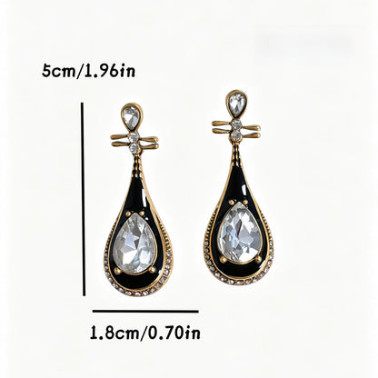 Water Droplets Stud Earrings For Women In Dyed Black Enamel With Rhinestones, Featuring 925 Sterling Silver Posts And Zinc Alloy Craft