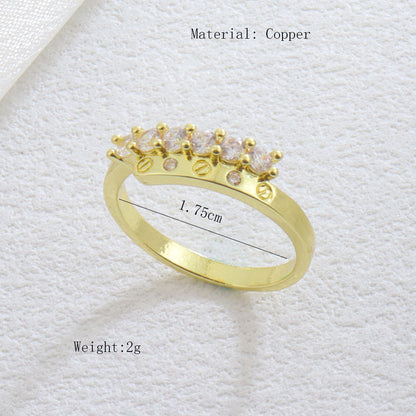 Luxurious Round Open Ring For Women With Bezel Setting, Electroplated Copper And Zircon Inlay